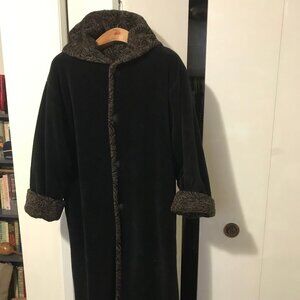 Ladies Black And Brown Hooded Reversible Coat Size Medium